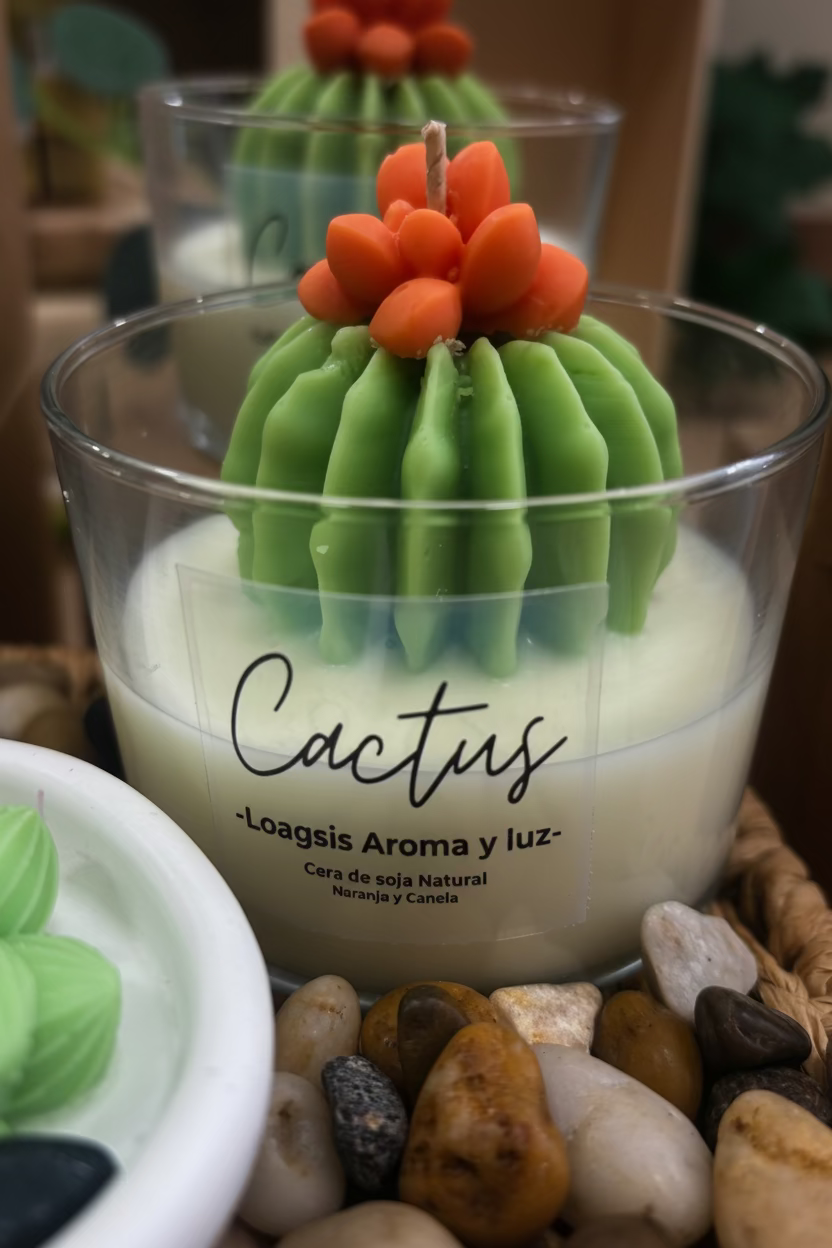 Vela cactus Naranja y Canela